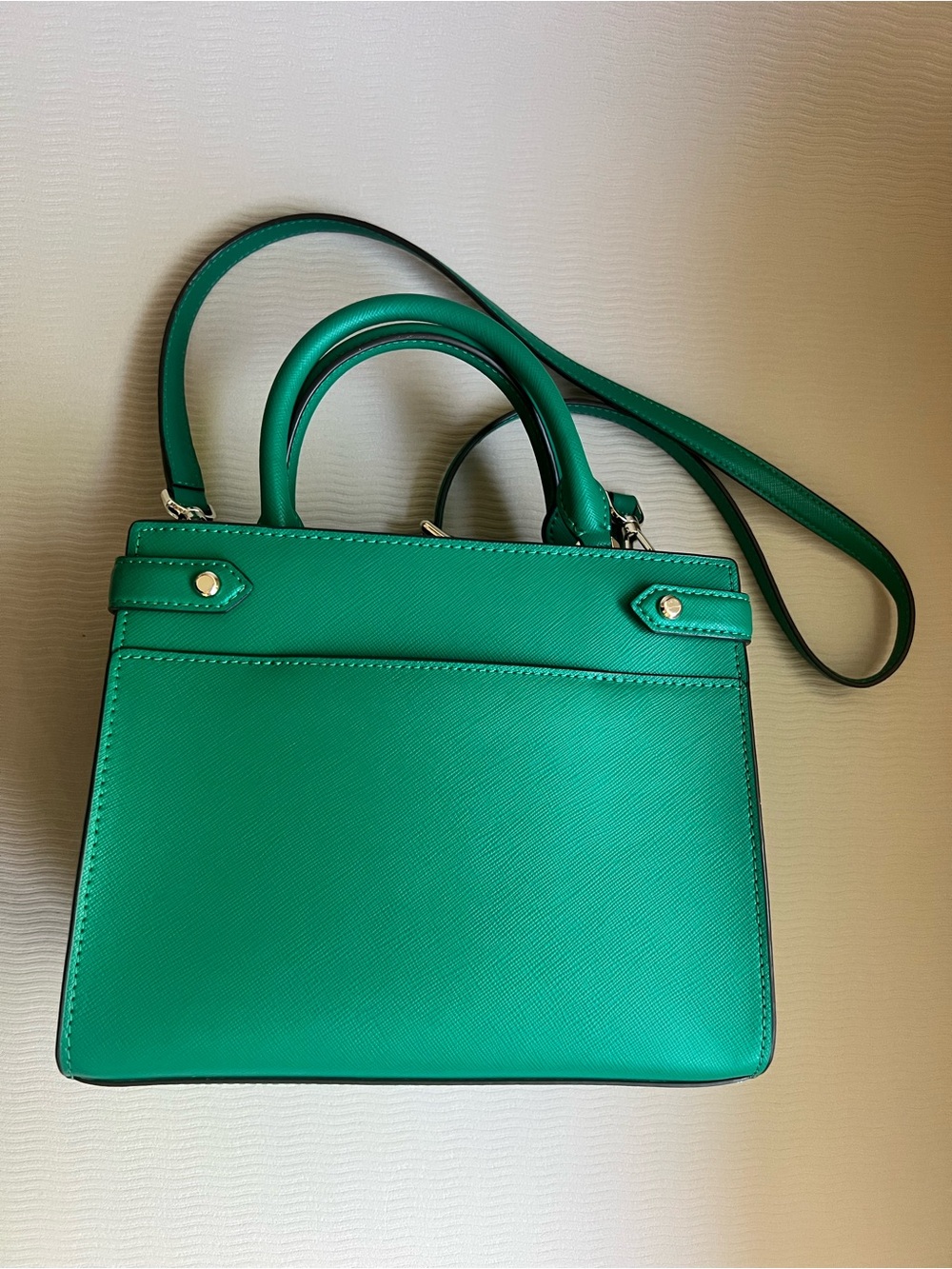 Kate Spade Satchel Staci Saffiano Leather Structured Crossbody Green Medium NWOT - Picture 6 of 8
